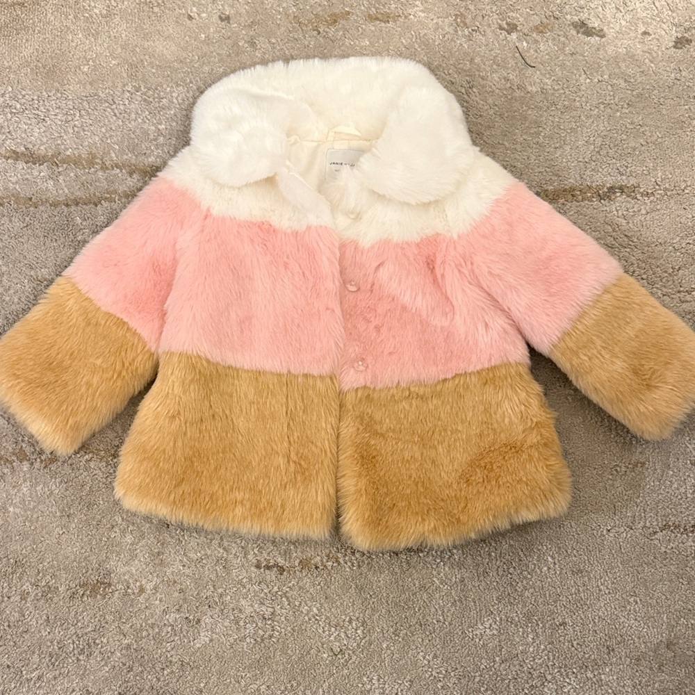 Girls Janie and Jack White, Pink, Tan Faux Fur Coat